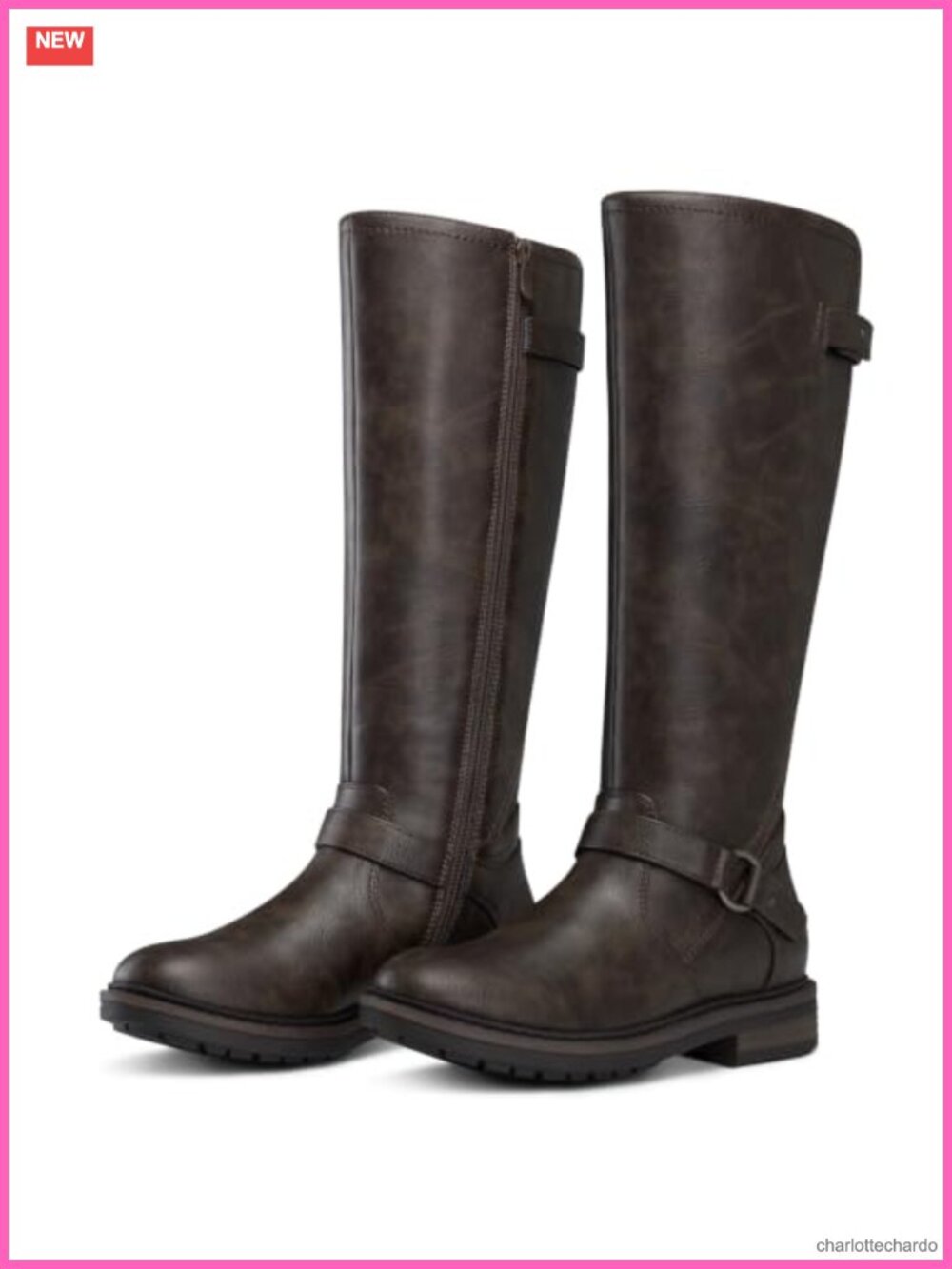 Women's Knee High Boots Low Heel Round Toe Faux Leather Side Zipper
